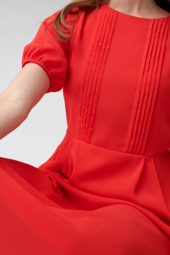 womens red puff sleeve pin tuck modest dress